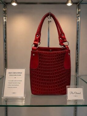 ESSENCE OF BEAUTY Red Croc-Embossed Tote Bag